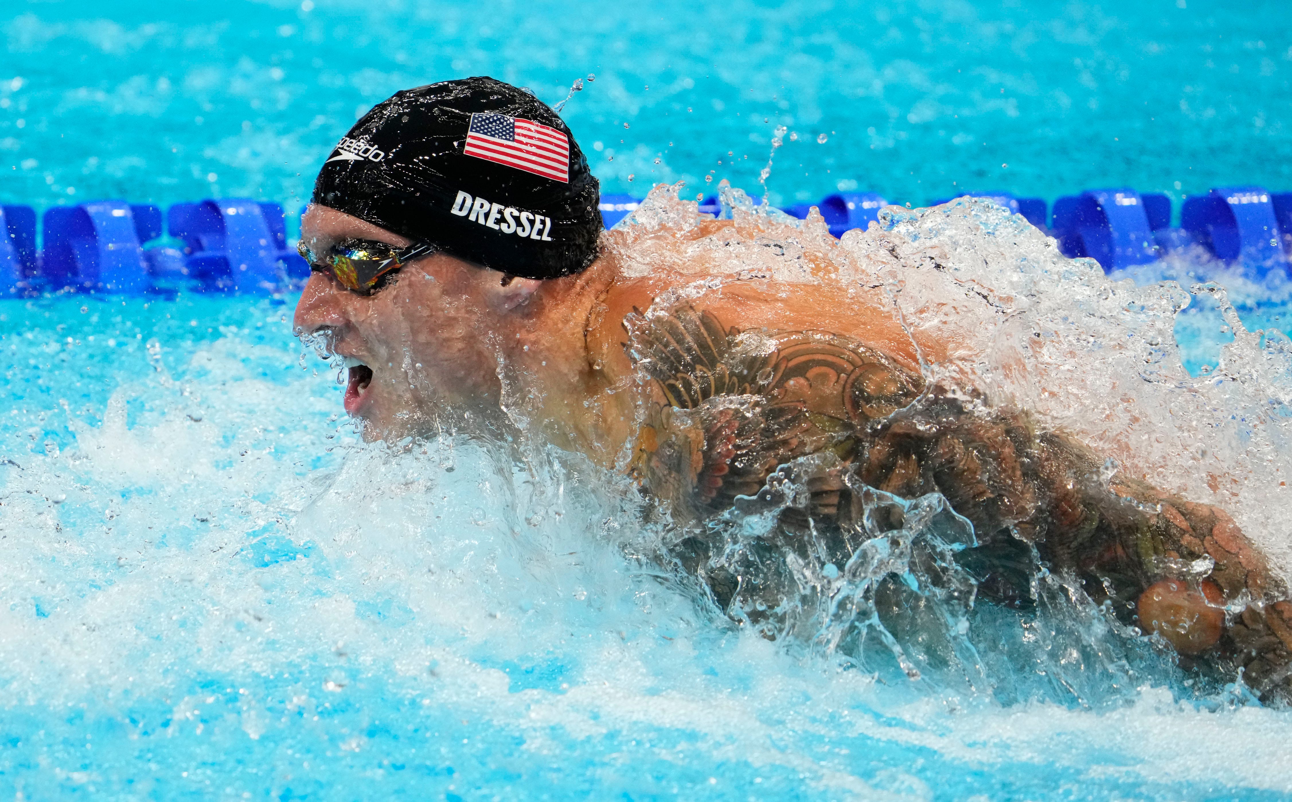 August 1, 2021: Caeleb Dressel (USA) in the men's 4x100m medley final during the Tokyo 2020 Olympic Summer Games at Tokyo Aquatics Centre.